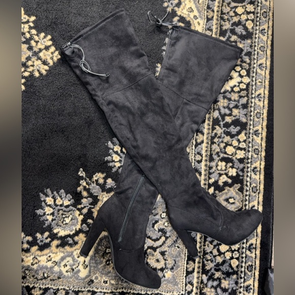 Wild Diva Black Suede Thigh-High Boots - Picture 1 of 5